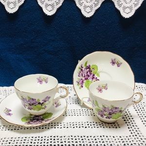 Vintage Melba Bone China England pair of cup & saucer violets gold trim